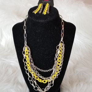 Paparazzi yellow and silver necklaces set